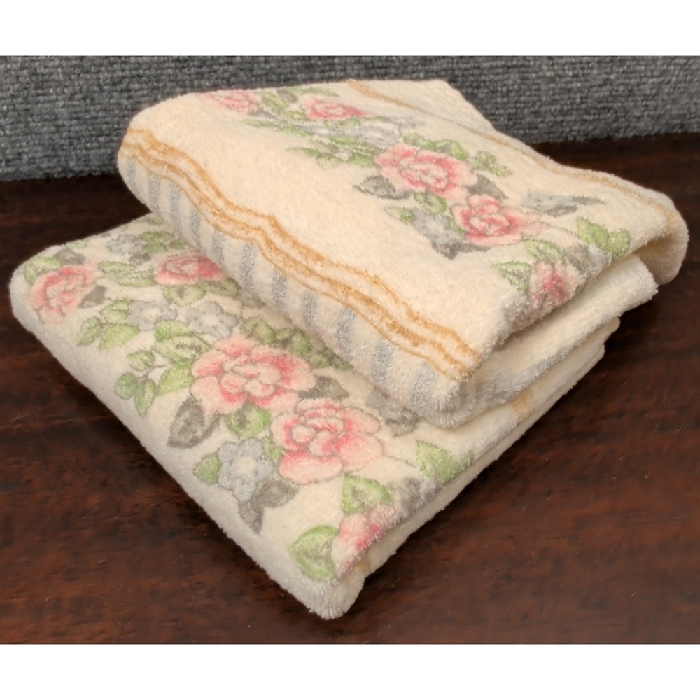 Pfaltzgraff Garden Vanity Floral Roses Bath Hand Towel 25x16 Vintage Cotton